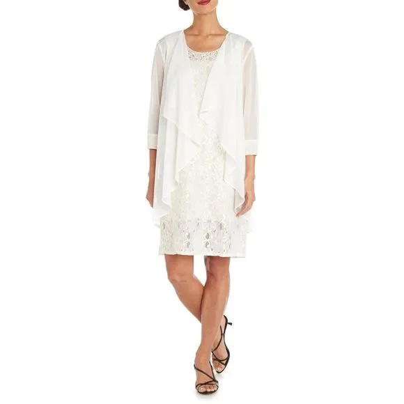 R & M Richards | Dresses | R M Richards Womens Lace Sheath Dress Jacket  White Size | Poshmark